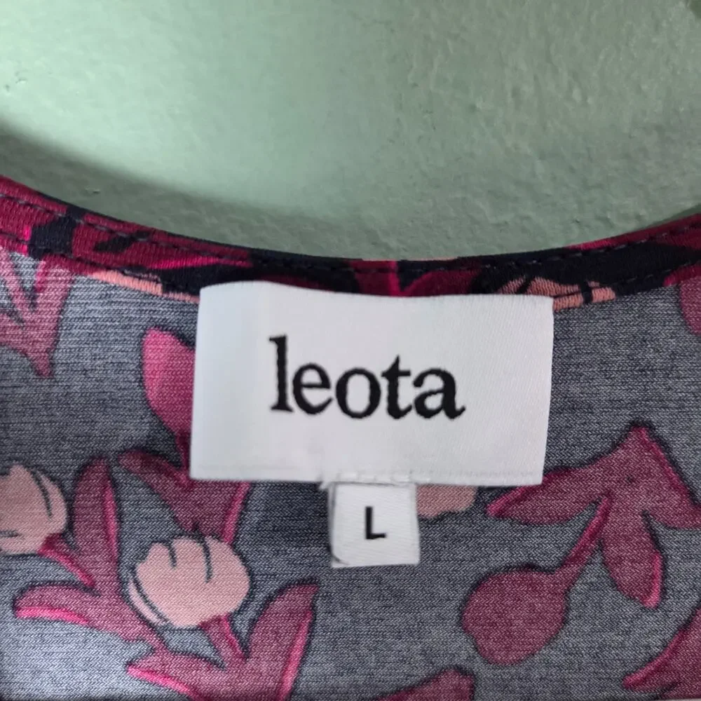 Leota Womens L Aneeka Floral Print Faux Wrap Jersey Sleeveless Dress Dark Purple